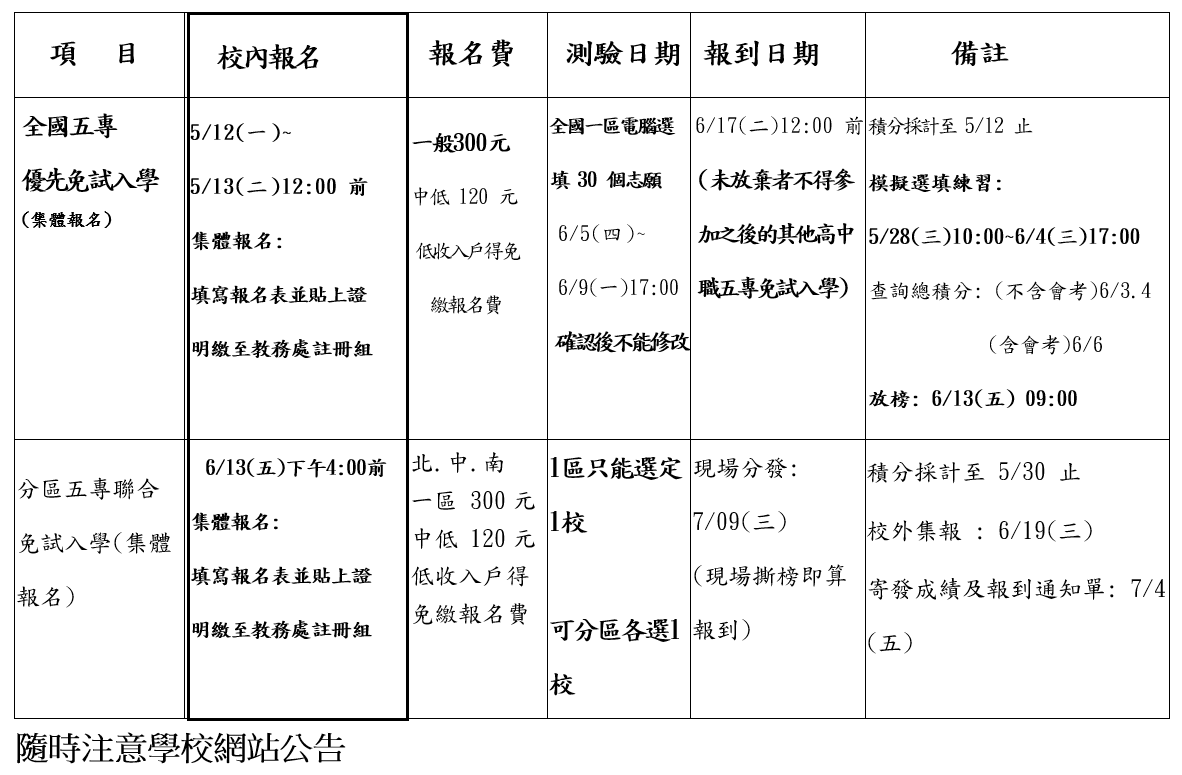 校內行程表